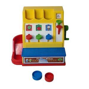 2015 Fisher-Price Classic Cash Register Toy with Two Coins Working Bell & drawer